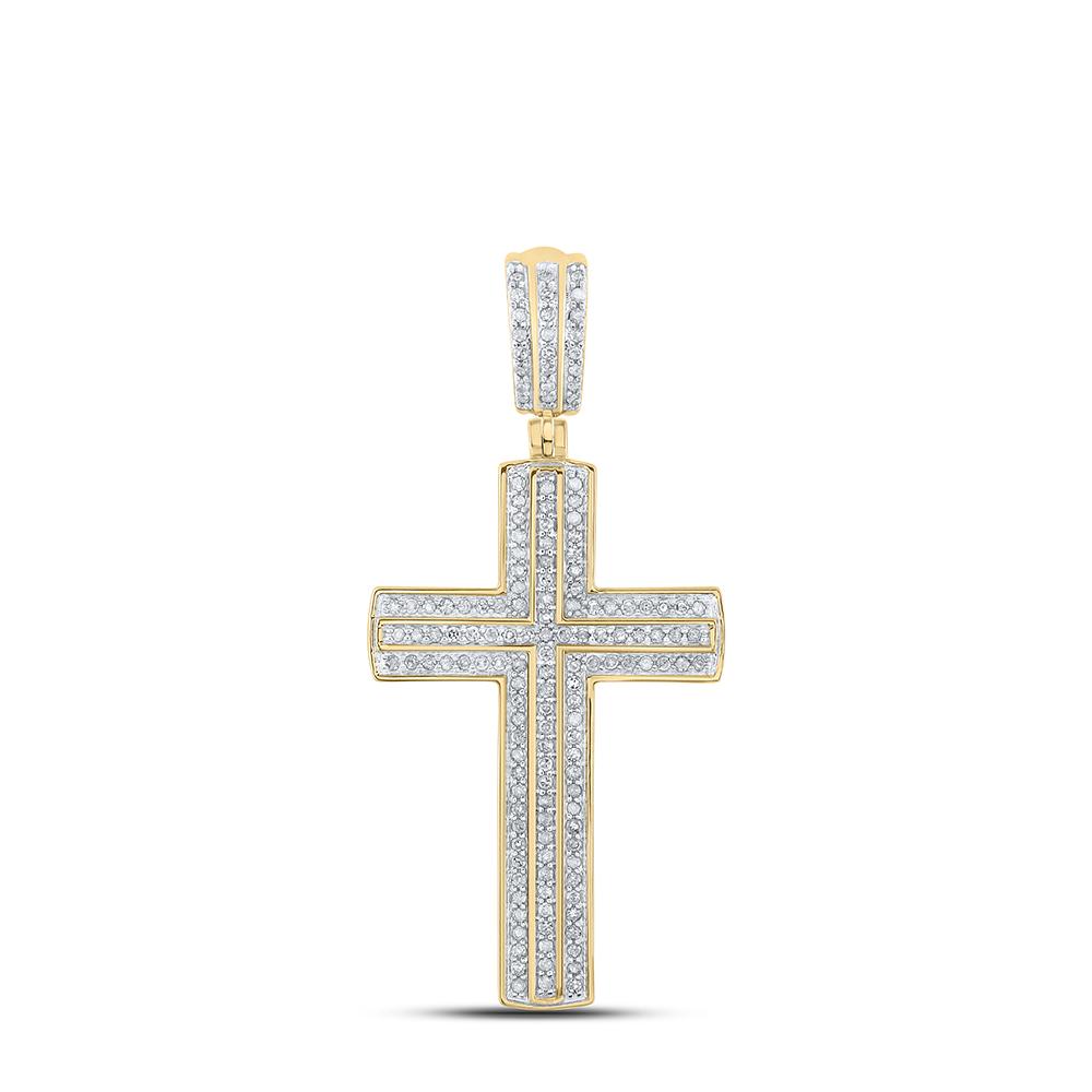 10kt Yellow Gold Mens Round Diamond Cross Charm Pendant 3/8 Cttw