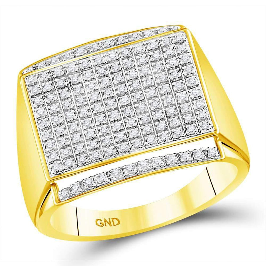 10kt Yellow Gold Mens Round Diamond Rectangle Cluster Ring 3/8 Cttw