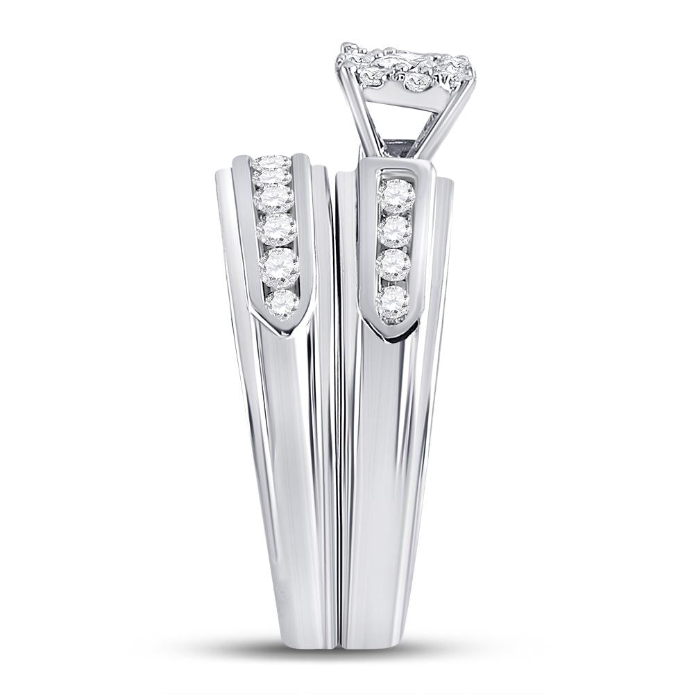 14kt White Gold His Hers Round Diamond Cluster Matching Wedding Set 1 Cttw