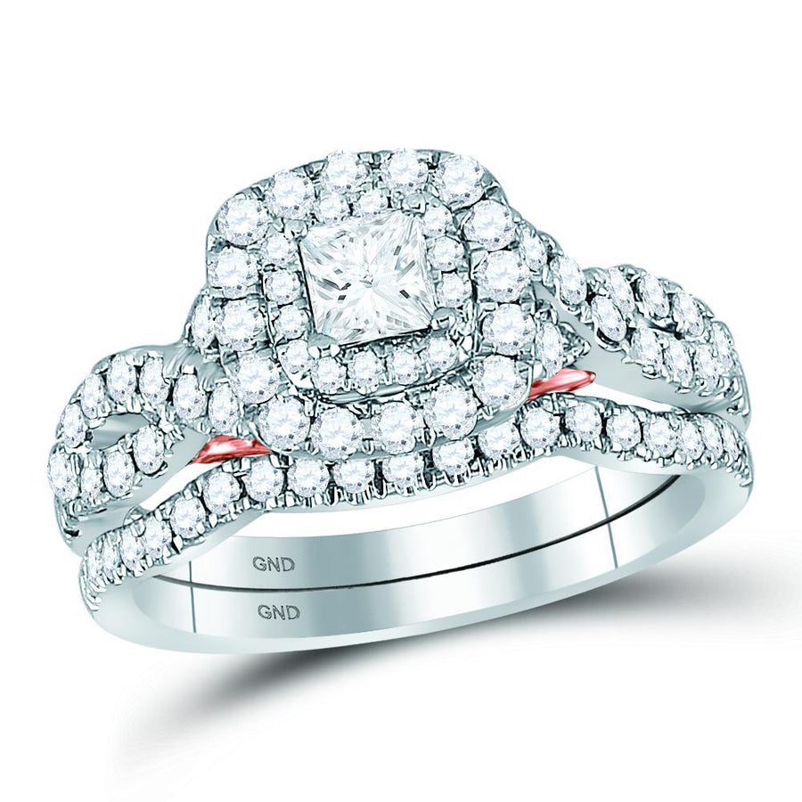 14kt Two-tone Gold Princess Diamond Bridal Wedding Ring Band Set 1-1/4 Cttw