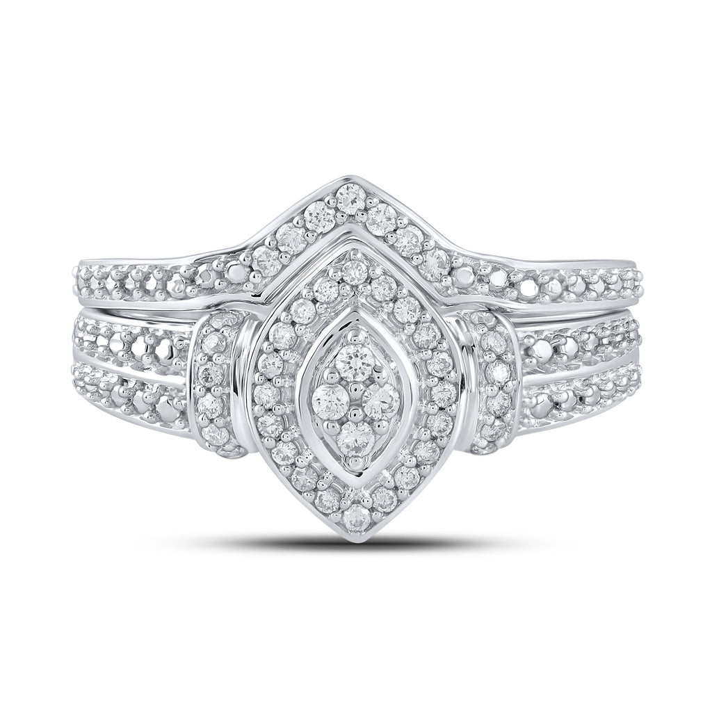10kt White Gold Round Diamond Bridal Wedding Ring Band Set 1/5 Cttw