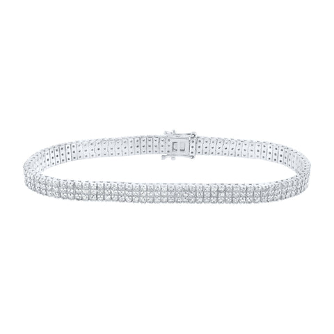 14kt White Gold Womens Round Diamond 3-Row Tennis Bracelet 4 Cttw