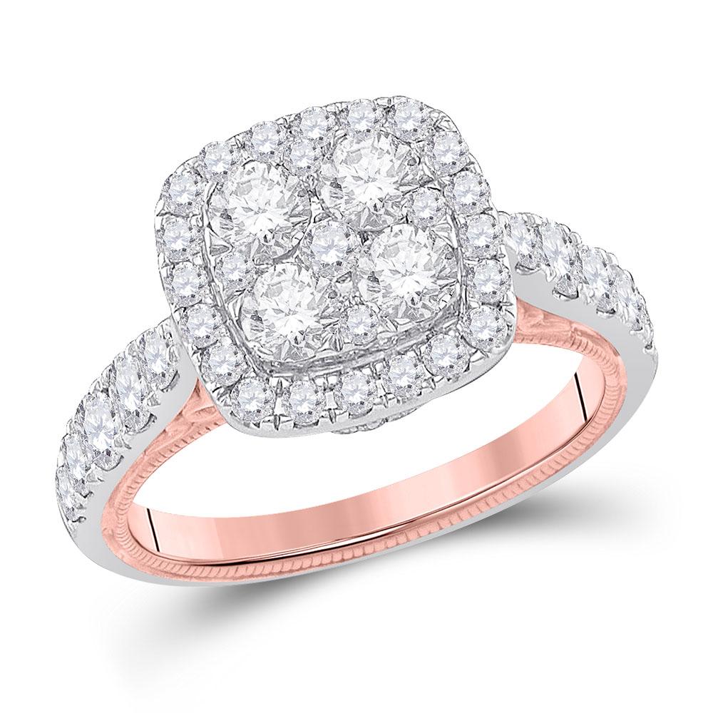 14kt Two-tone Gold Round Diamond Cluster Bridal Wedding Engagement Ring 2 Cttw