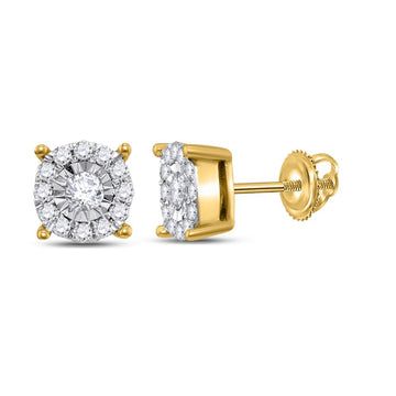 10kt Yellow Gold Womens Round Diamond Solitaire Cluster Stud Earrings 1/4 Cttw
