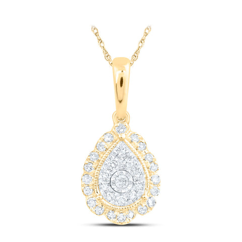 10kt Yellow Gold Womens Round Diamond Teardrop Pendant 1/5 Cttw