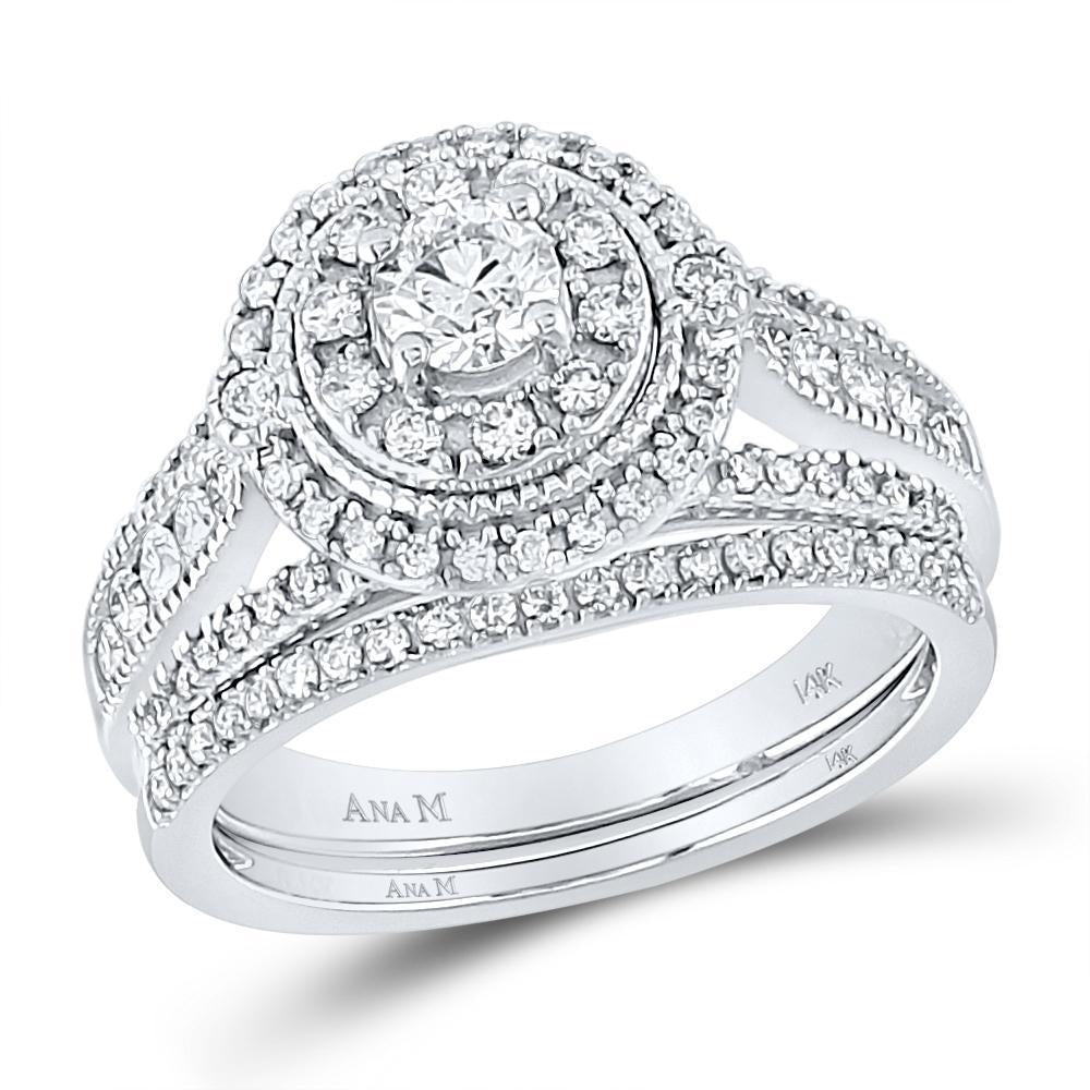 14kt White Gold Round Diamond Bridal Wedding Ring Band Set 1 Cttw