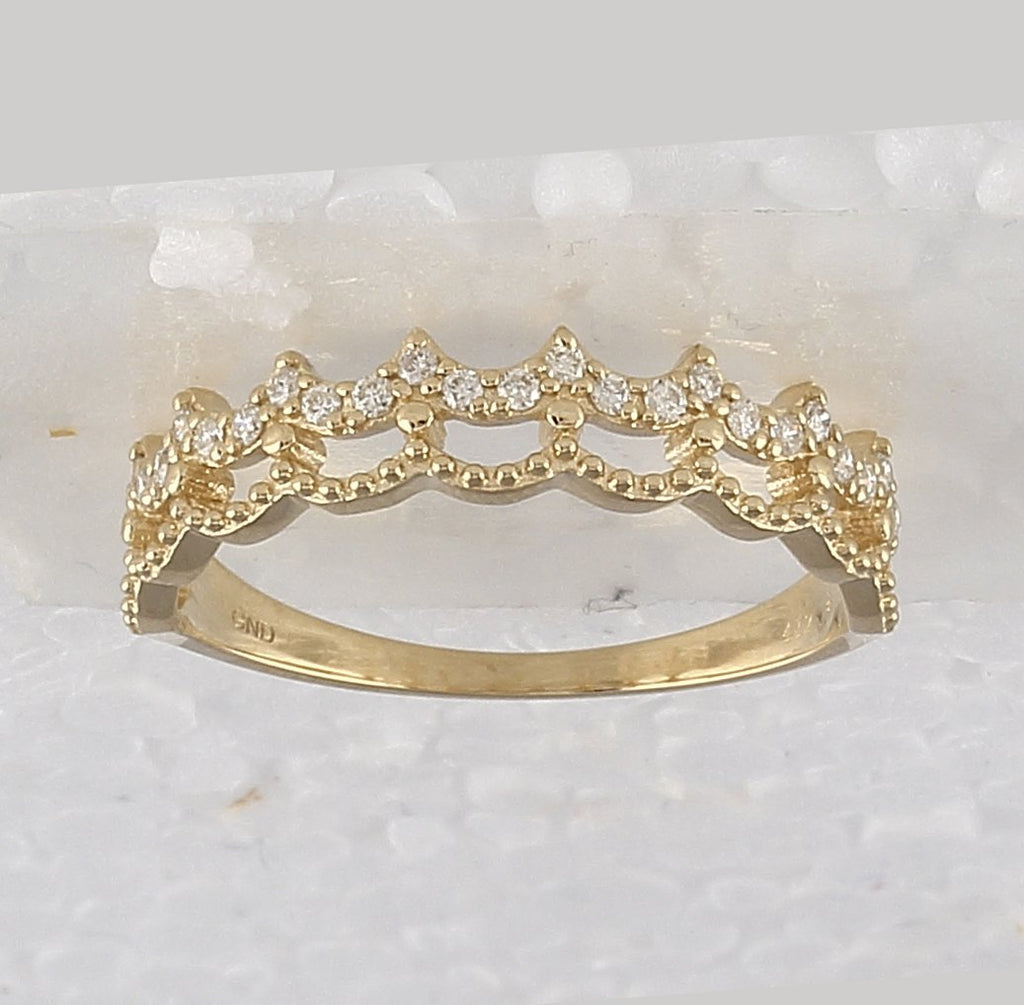 10kt Yellow Gold Womens Round Diamond Scalloped Stackable Band Ring 1/4 Cttw