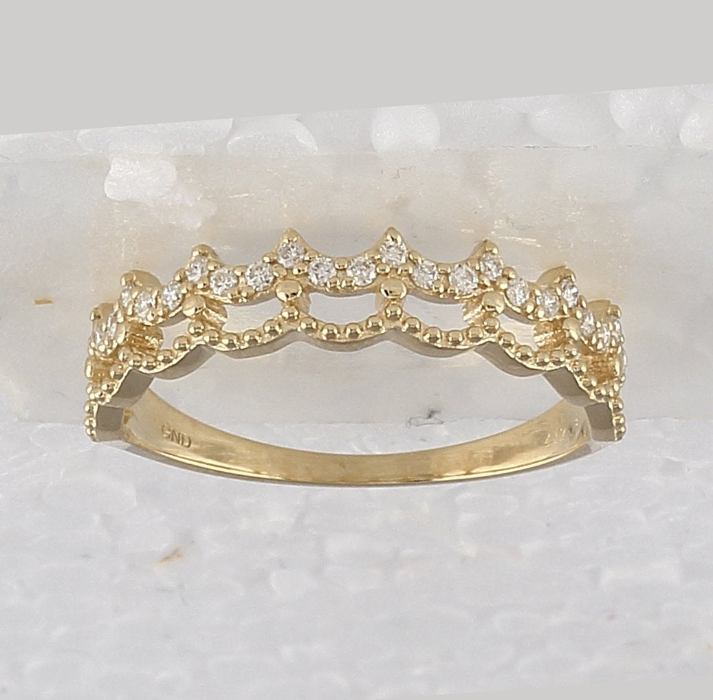 10kt Yellow Gold Womens Round Diamond Scalloped Stackable Band Ring 1/4 Cttw