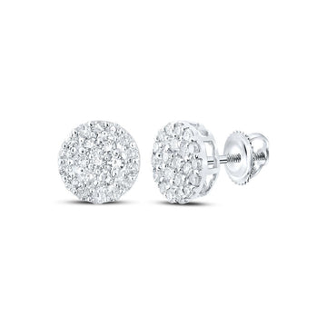 14kt White Gold Round Diamond Cluster Earrings 1/4 Cttw