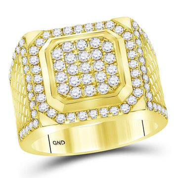 14kt Yellow Gold Mens Round Diamond Square Cluster Ring 2 Cttw