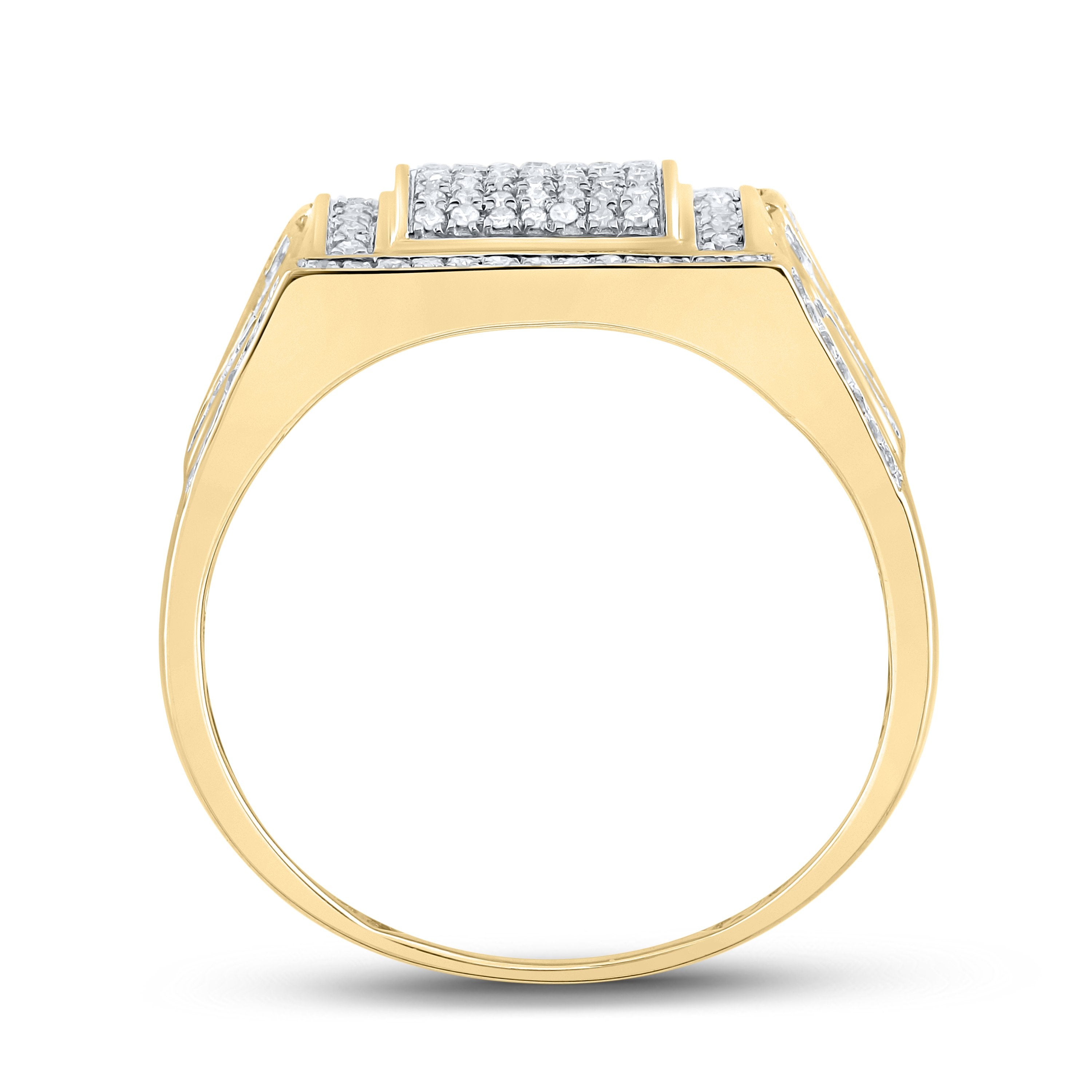 10kt Yellow Gold Mens Round Diamond Square Ring 3/8 Cttw