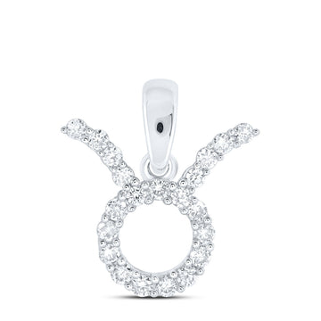 10kt White Gold Womens Round Diamond Zodiac Taurus Sign Fashion Pendant 1/4 Cttw