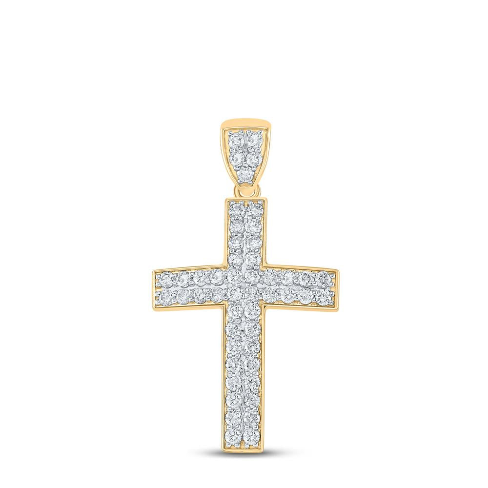 10kt Yellow Gold Mens Round Diamond Cross Charm Pendant 1 Cttw