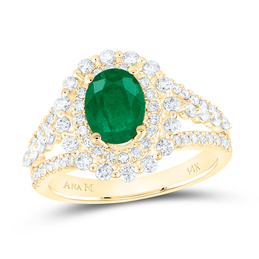 14kt Yellow Gold Womens Oval Emerald Solitaire Diamond Fashion Ring 1-7/8 Cttw