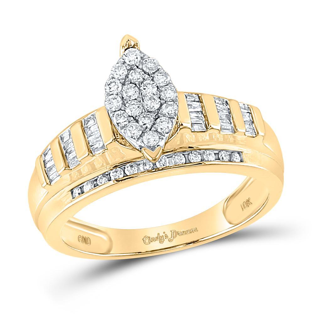 10kt Yellow Gold Round Diamond Oval Cluster Bridal Wedding Engagement Ring 1/2 Cttw