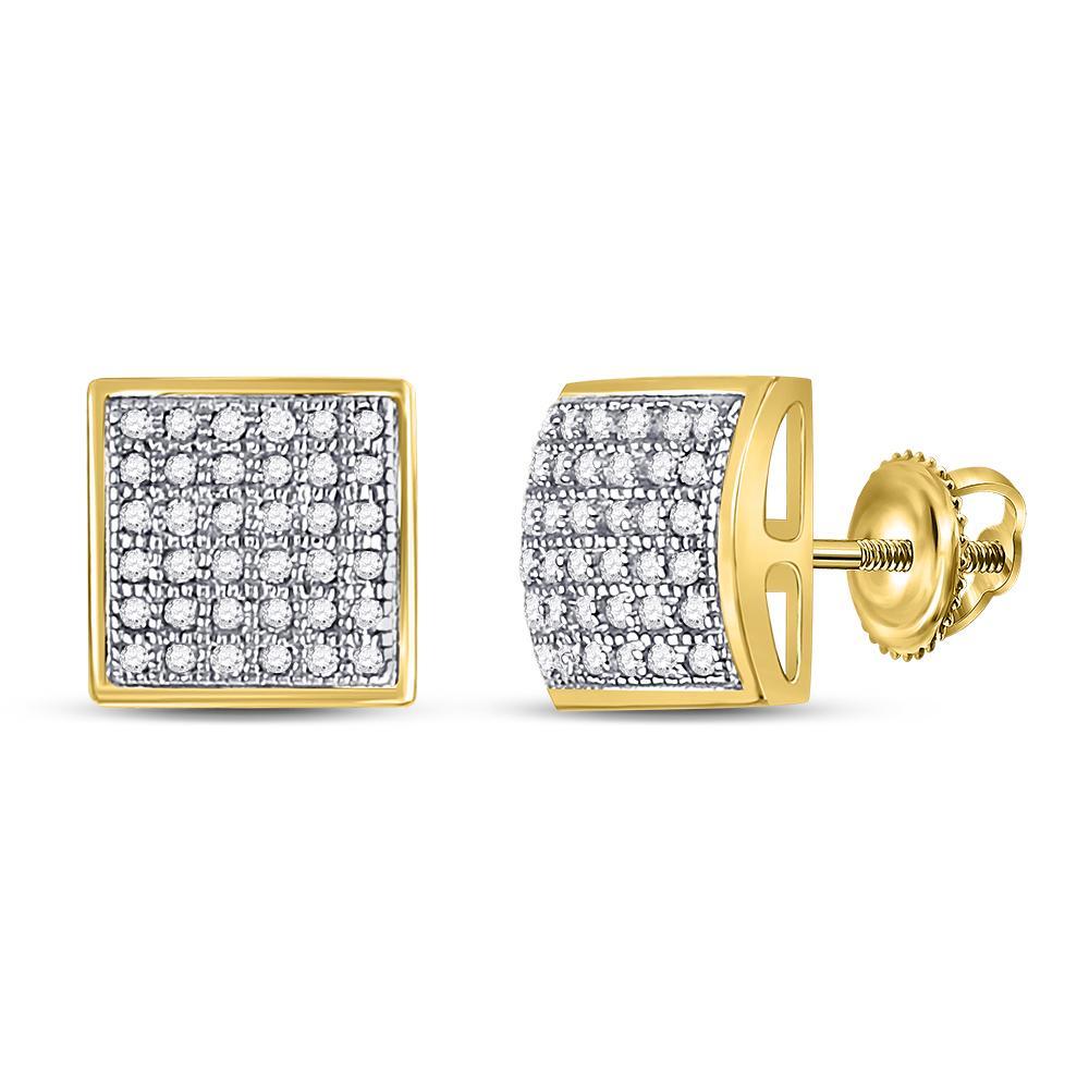 10kt Yellow Gold Womens Round Diamond Square Cluster Earrings 1/5 Cttw