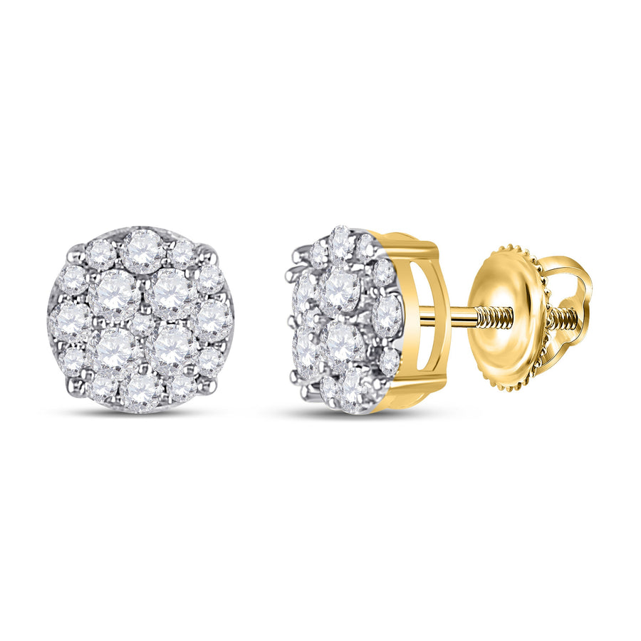 10kt Yellow Gold Womens Round Diamond Cluster Earrings 1/2 Cttw