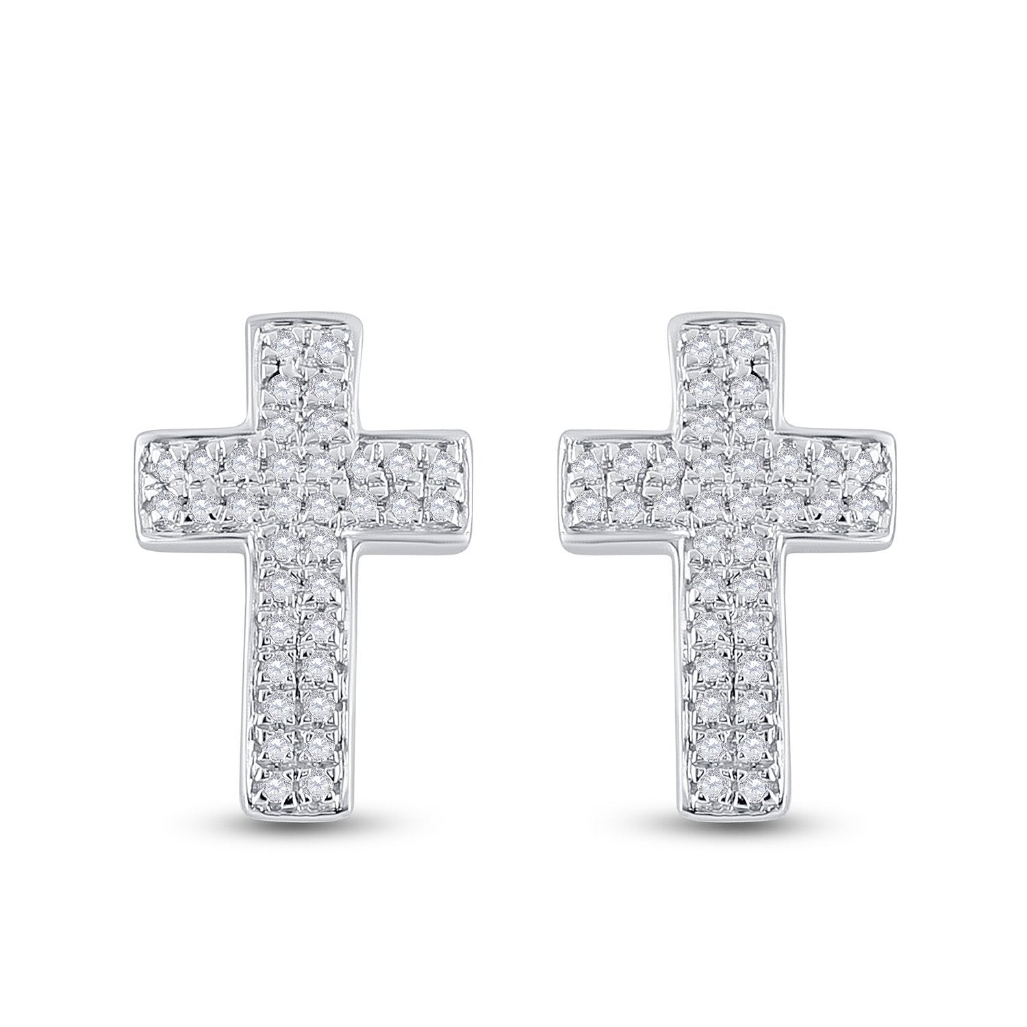 10kt White Gold Womens Round Diamond Cross Earrings 1/5 Cttw