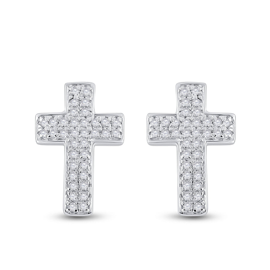 10kt White Gold Womens Round Diamond Cross Earrings 1/5 Cttw