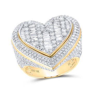 10kt Yellow Gold Womens Baguette Diamond Heart Ring 2-5/8 Cttw