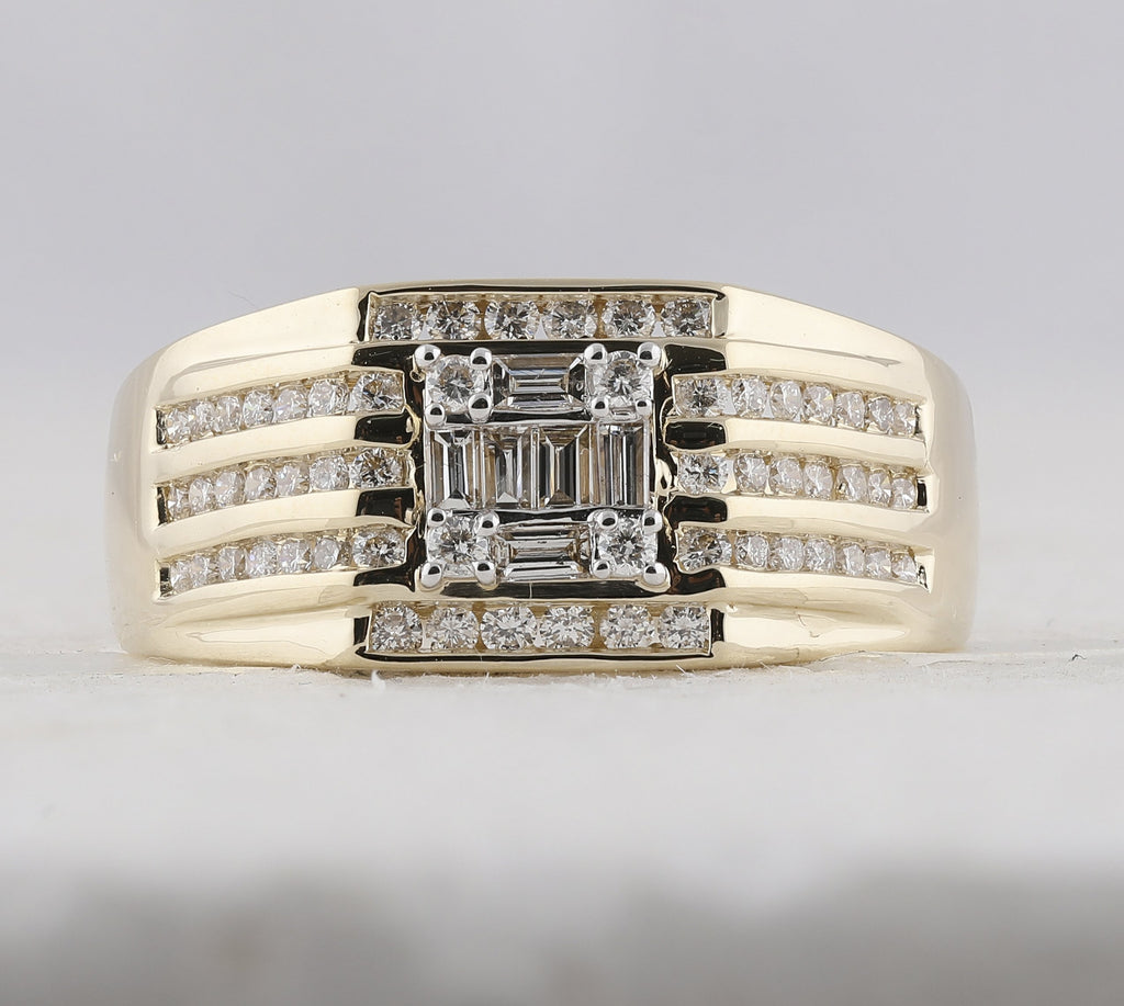 14kt Yellow Gold Mens Baguette Diamond Square Ring 3/4 Cttw