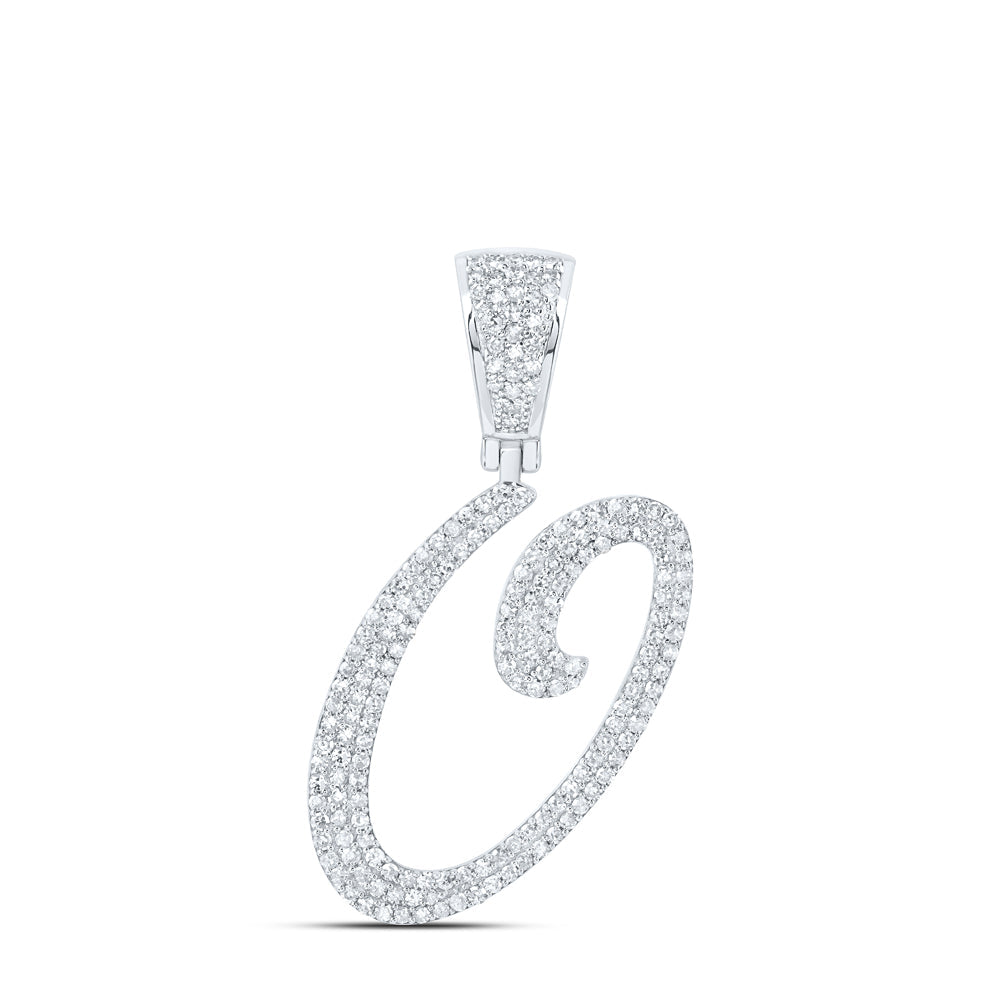 10kt White Gold Mens Round Diamond O Initial Letter Charm Pendant 7/8 Cttw