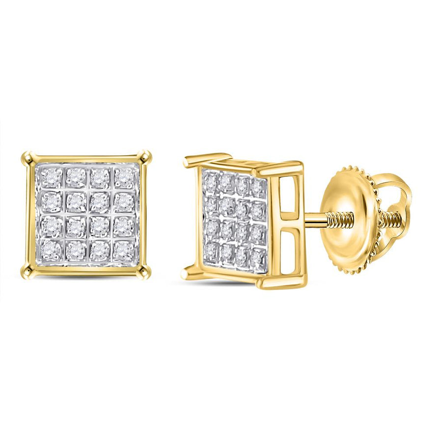 10kt Yellow Gold Womens Round Diamond Square Cluster Earrings 1/10 Cttw