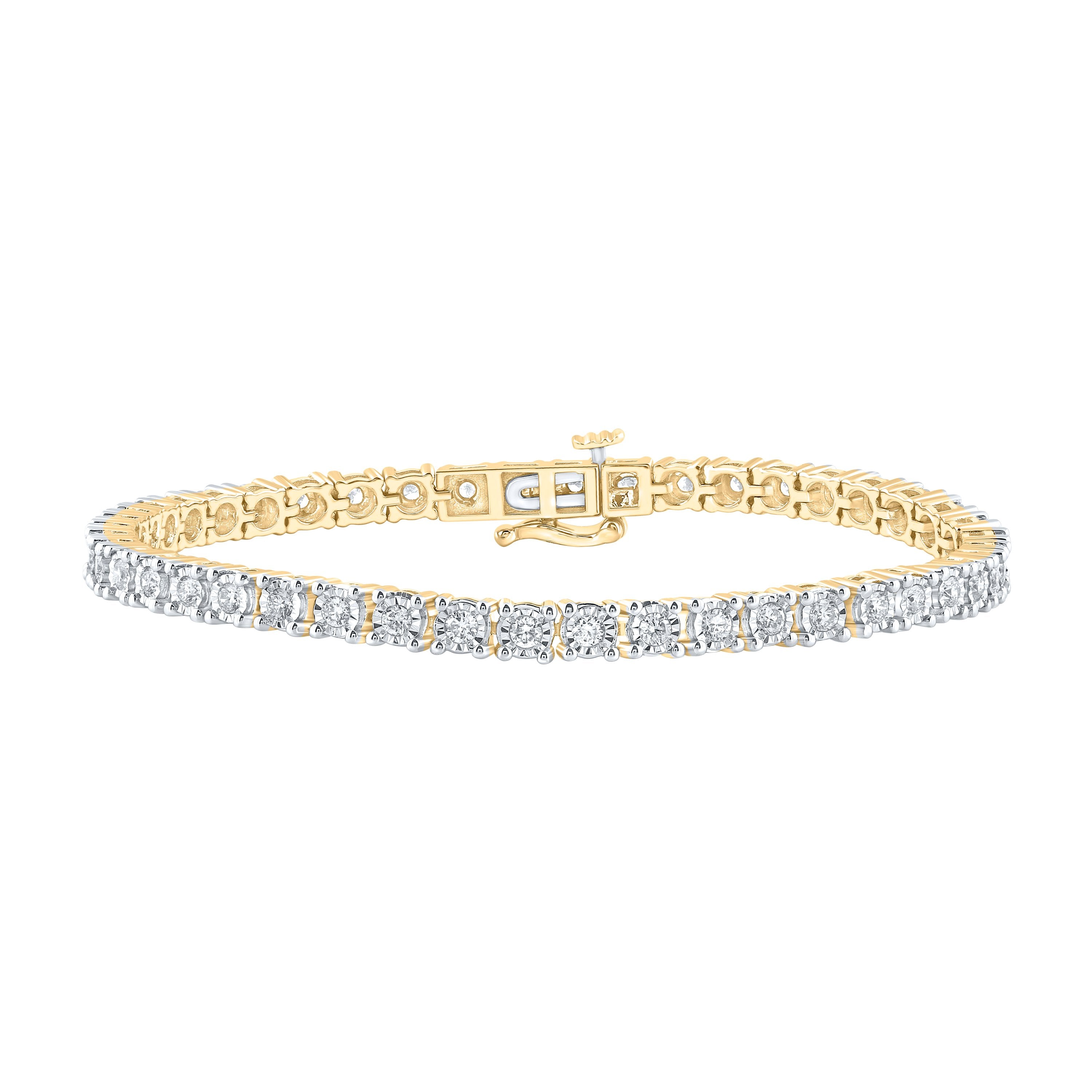 10kt Yellow Gold Mens Round Diamond Link Bracelet 1-3/8 Cttw