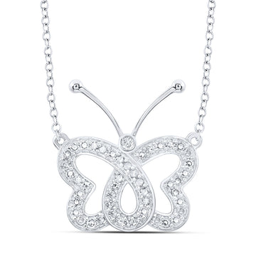 10kt White Gold Womens Round Diamond Butterfly Necklace 1/4 Cttw