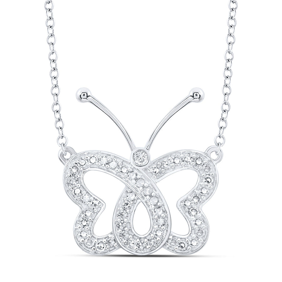 10kt White Gold Womens Round Diamond Butterfly Necklace 1/4 Cttw