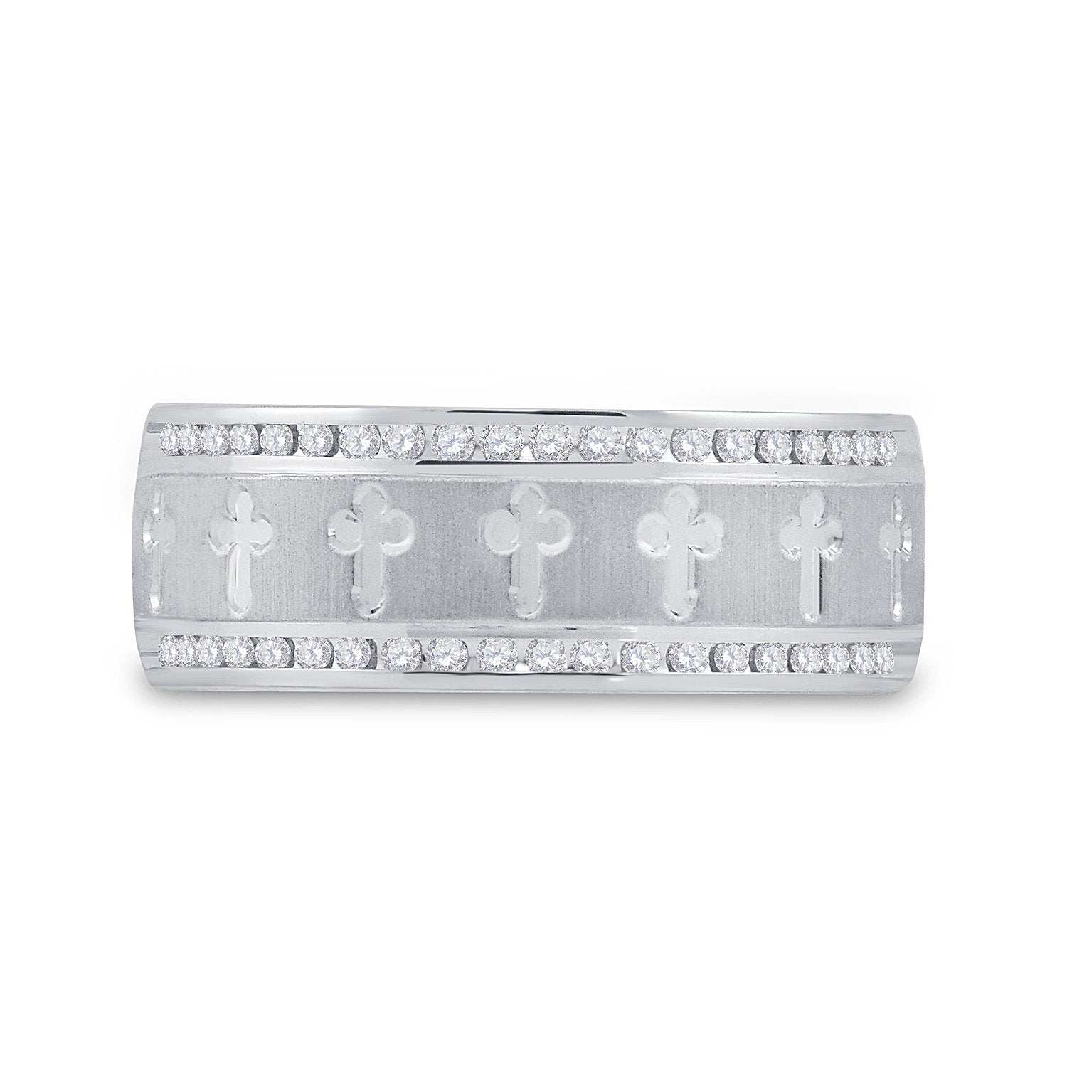14kt White Gold Mens Round Diamond Wedding Cross Band Ring 1/4 Cttw