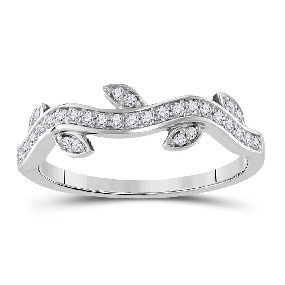10kt White Gold Womens Round Diamond Vine Floral Stackable Band Ring 1/6 Cttw