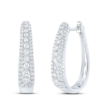 10kt White Gold Womens Round Diamond Oblong Hoop Earrings 7/8 Cttw