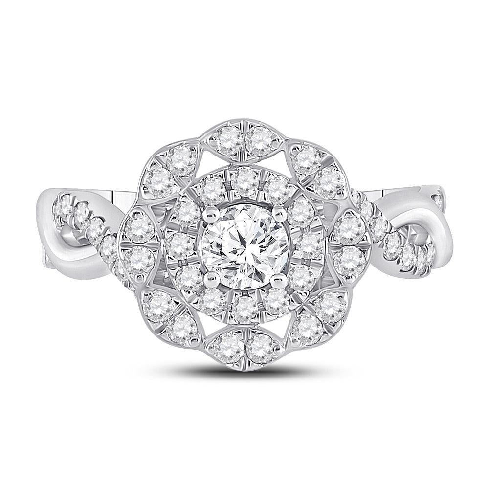14kt White Gold Round Diamond Halo Bridal Wedding Engagement Ring 7/8 Cttw