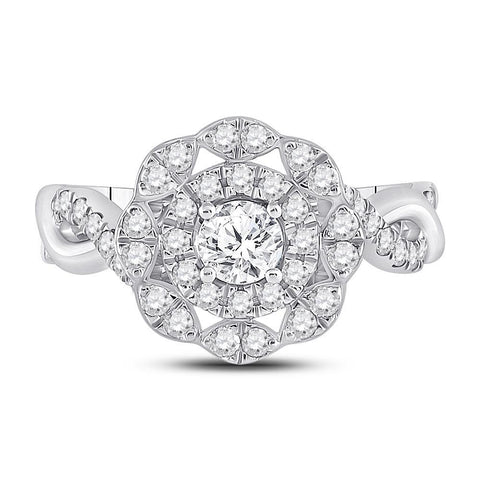 14kt White Gold Round Diamond Halo Bridal Wedding Engagement Ring 7/8 Cttw