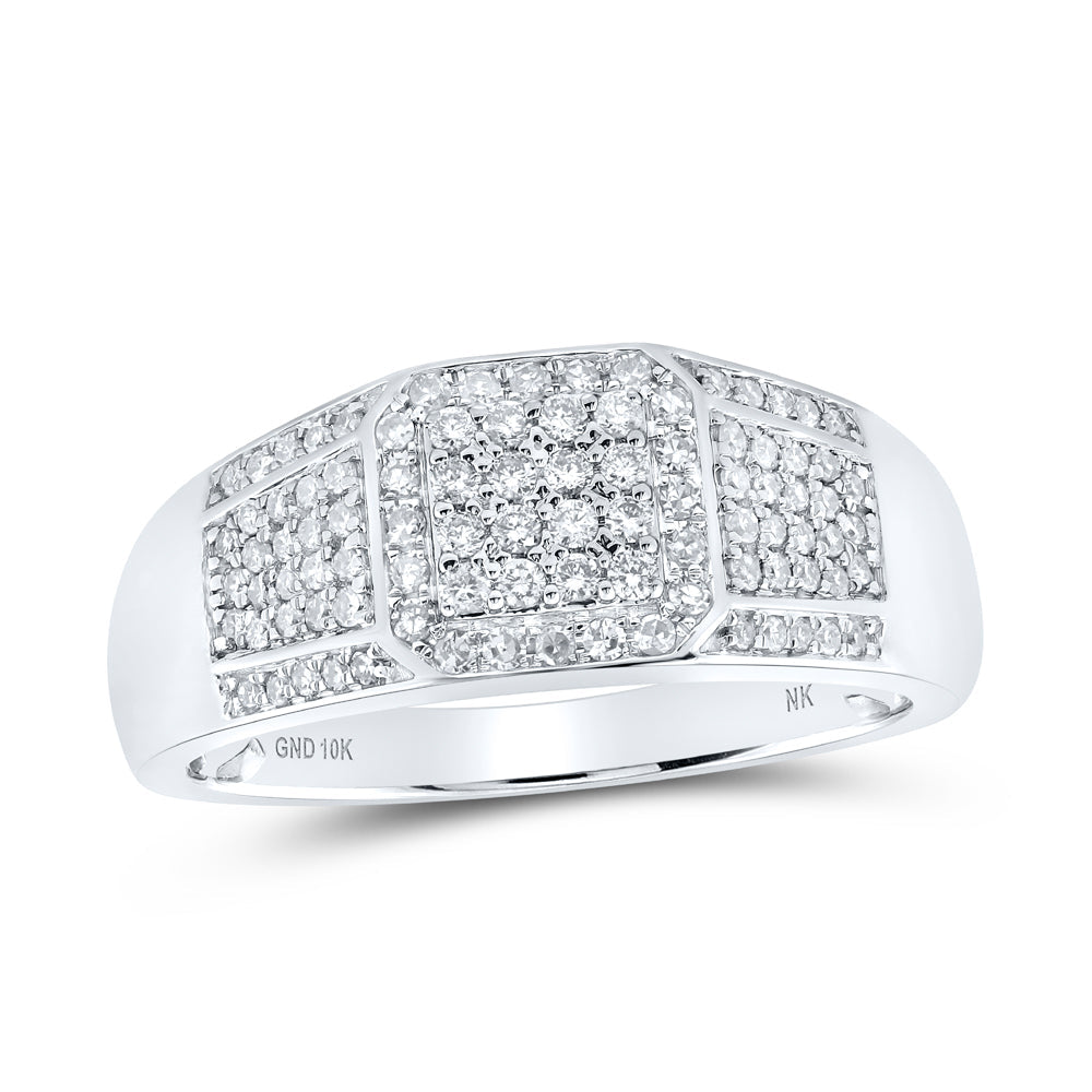10kt White Gold Mens Round Diamond Square Ring 1/2 Cttw