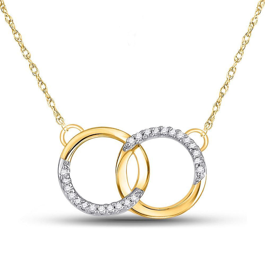 10kt Yellow Gold Womens Round Diamond Double Circle Necklace 1/10 Cttw