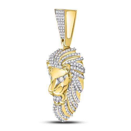 10kt Yellow Gold Mens Round Diamond Lion Charm Pendant 1-1/3 Cttw