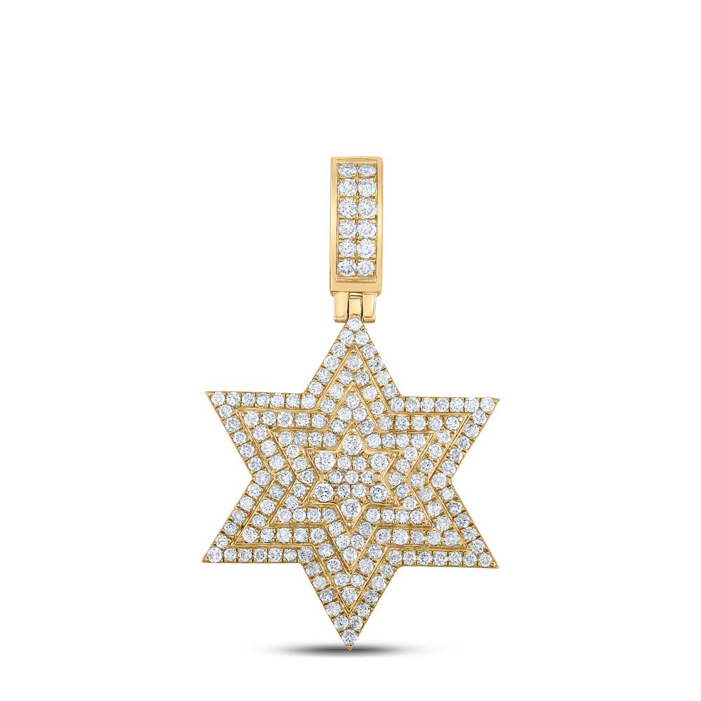 14kt Yellow Gold Mens Round Diamond Magen David Star Charm Pendant 3 Cttw