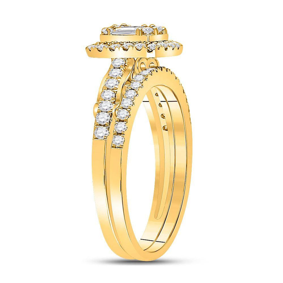 14kt Yellow Gold Baguette Diamond Bridal Wedding Ring Band Set 3/4 Cttw
