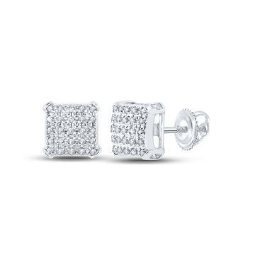 10kt White Gold Round Diamond Square Earrings 1/8 Cttw