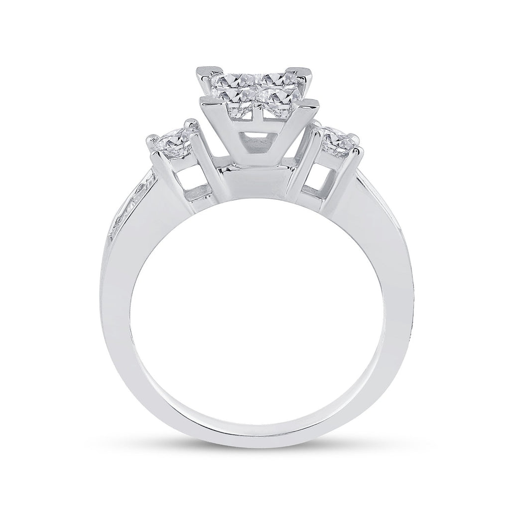 14kt White Gold Princess Diamond Bridal Wedding Ring Band Set 1-1/2 Cttw