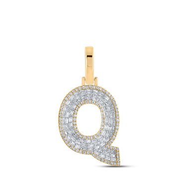 10kt Yellow Gold Mens Baguette Diamond Q Initial Letter Charm Pendant 5/8 Cttw