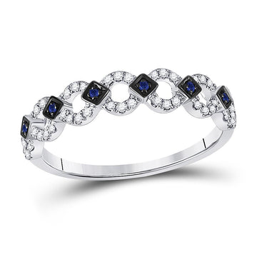 10kt White Gold Womens Round Lab-Created Blue Sapphire Band Ring 1/6 Cttw