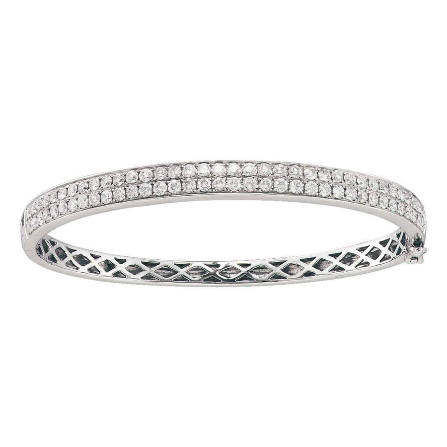 14kt White Gold Womens Round Diamond Classic Double Row Bangle Bracelet 2 Cttw