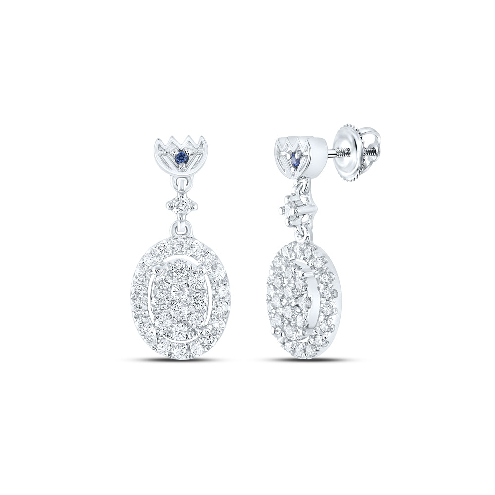 14kt White Gold Womens Round Diamond Oval Dangle Earrings 1/2 Cttw
