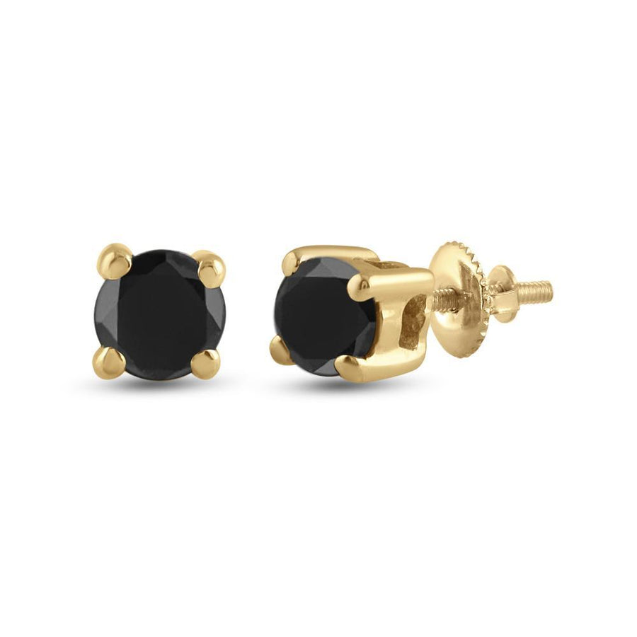 10kt Yellow Gold Unisex Round Black Color Enhanced Diamond Solitaire Stud Earrings 1/4 Cttw