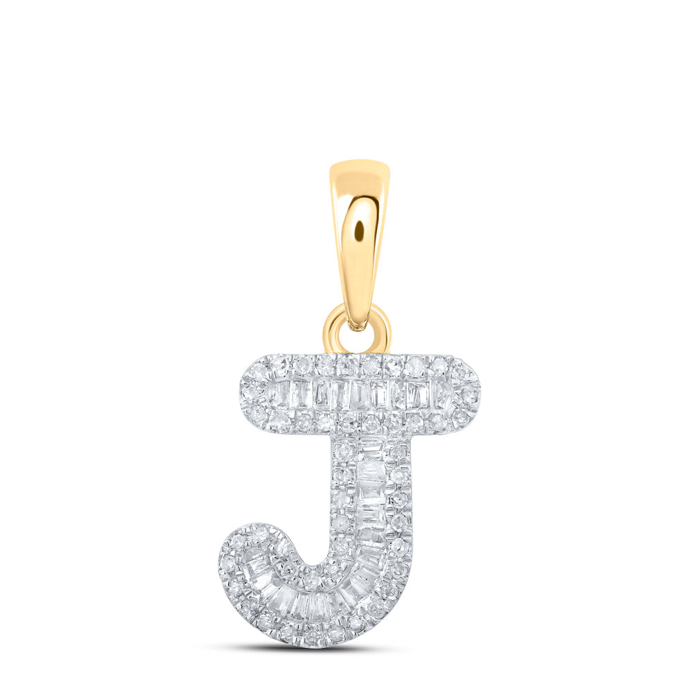 10kt Yellow Gold Womens Baguette Diamond J Initial Letter Pendant 1/3 Cttw