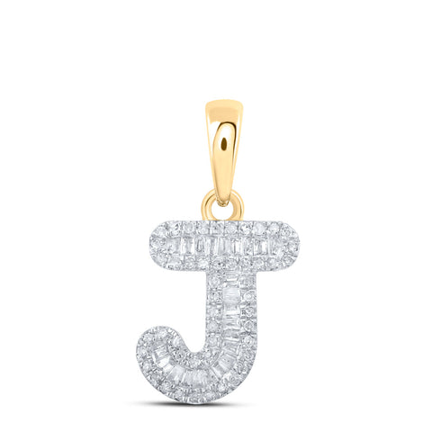 10kt Yellow Gold Womens Baguette Diamond J Initial Letter Pendant 1/3 Cttw