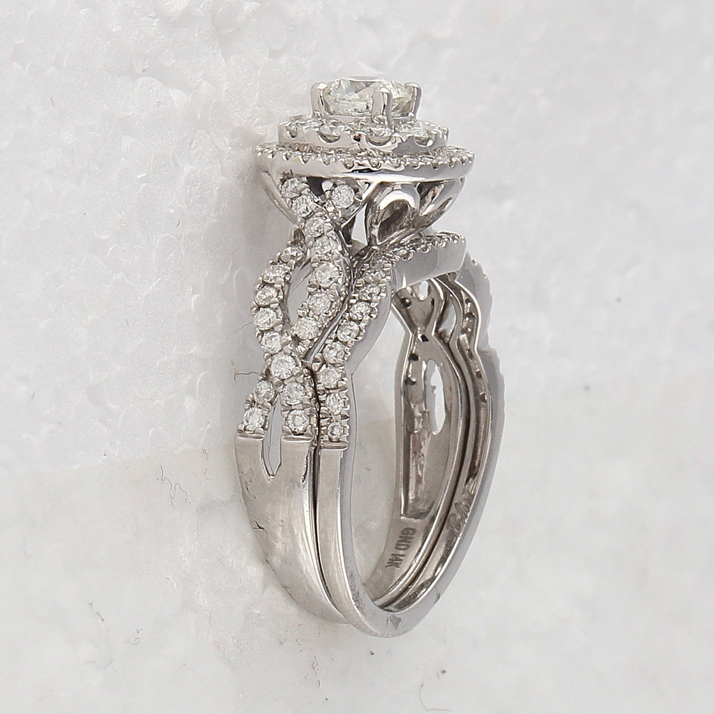 14kt White Gold Round Diamond Bridal Wedding Ring Band Set 1 Cttw